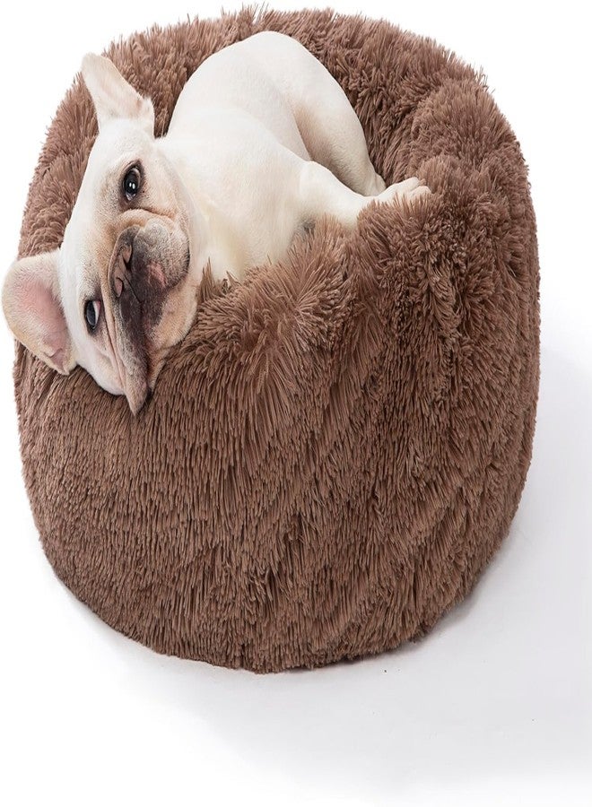 PAWSOME Plush Calming Dog Beds, Donut Dog Bed for Small Dogs, Medium, Large & X-Large, Comfy Cuddler Dog Bed and Cat Bed in Faux Fur (Brown, S) - Image 1